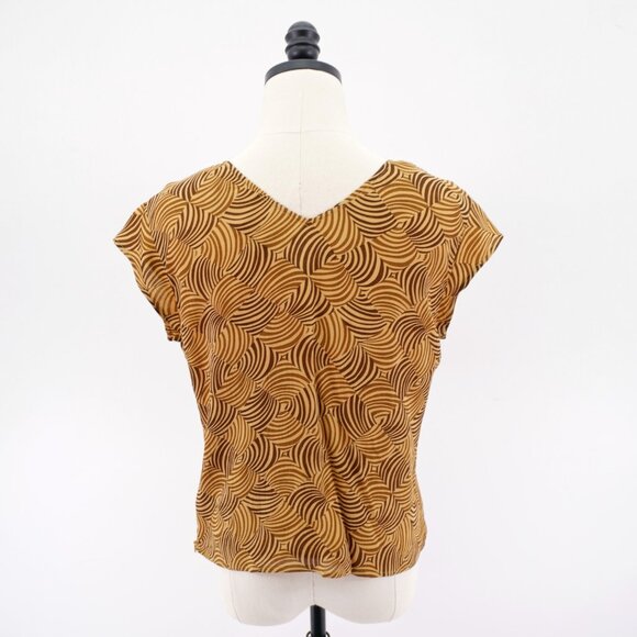 Liz Claiborne Medium Brown V-Neck Short ‎ Sleeve Blouse Lined Top Rayon - Picture 6 of 10